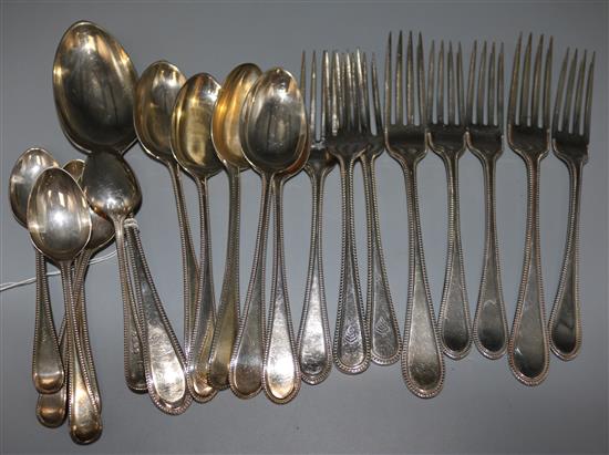 A matched part canteen of Victorian silver beaded pattern flatware, 24 oz.